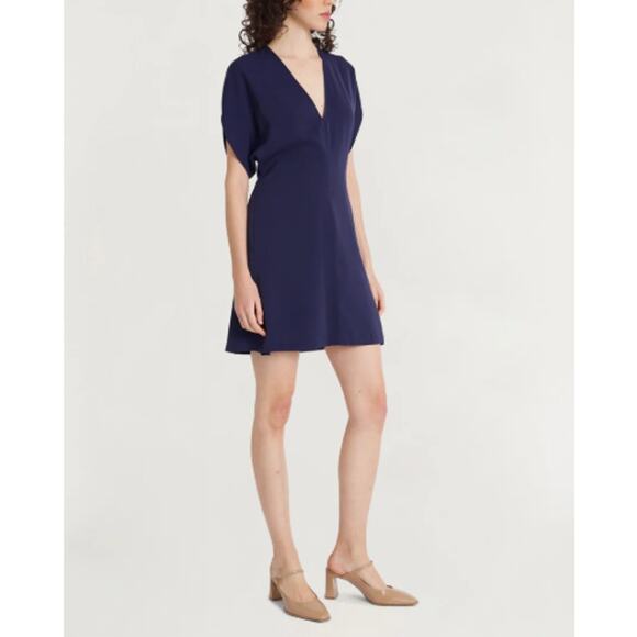 NEW LUXELY Evening Blue Short Sleeve Lush Satin Azalea Mini Dress Size 4 - Picture 3 of 11